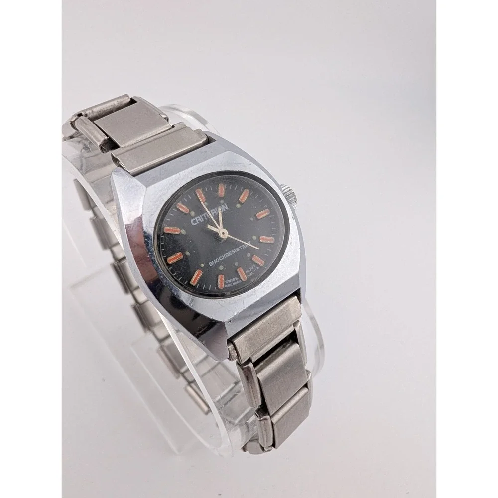 Vintage Criterion Swiss Watch Women 26mm‎ Case Silver Stretch Band- New Battery